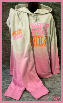 Victoria's Secret Pink Ombre Dip Dye Campus Hoodie + Jogger Pants Set Gray XL-image