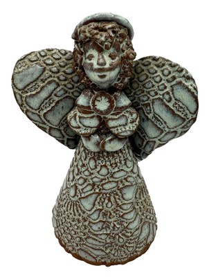 Studio Art Pottery Ceramic Angel Shaped Bell Gray Blue Terracotta 4”-image