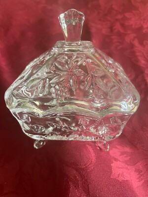 Studio Crystal Footed Clear Grapevine Pattern Candy Dish w Lid-image