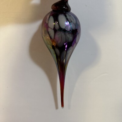 Glass Eye Studio Handblown Glass Ornament Tear Drop Purple Iridescent-image