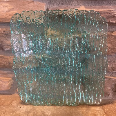 Green Studio Art Rain Glass Square Plate Dish Tray 11” Waterfall Glass-image