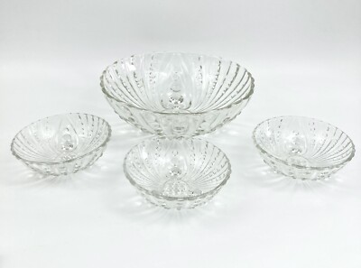 Set of 4 Anchor Hocking Footed Serving Bowls 1 Large 3 Small Burple Clear Glass-image