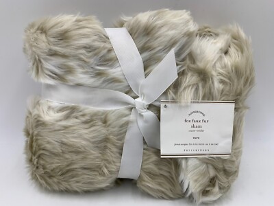 Pottery Barn Fox Faux Fur Sham Tan Euro H419-image