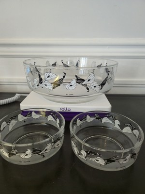 Vtg Cerve DeValbor Italy Calla Lily Serving Bowl Set Large Centerpiece Chips Dip-image