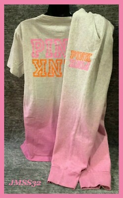 Victoria's Secret Pink Ombre Dip Dye Campus Tee Shirt + Jogger Set Bubblegum L-image