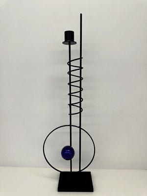 Rick Martin 1997 Signed - Handcrafted Memphis Design Pop Art Candlestick Holder-image