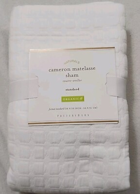 Pottery Barn Sham Cameron Matelasse White Organic STD 26X20  NEW-image