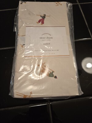Pottery Barn Skier Pillow Standard Sham Cotton Winter Slopes Ski 26X20 NWT-image