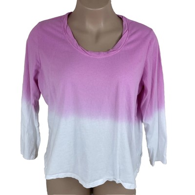 Candace Cameron Bure XL Tshirt Dip Dye Pink 3/4 sleeve cotton knit oversize boxy-image