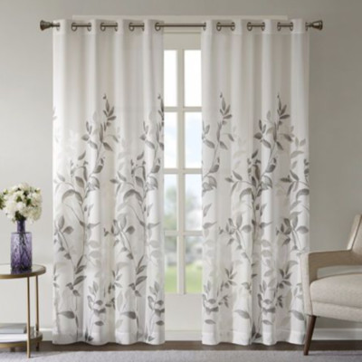 Madison Park Cecily Burnout Floral Curtain Panel in Grey 50 X95in-image