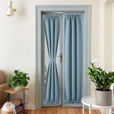 French Door Blackout Curtain for Kitchen Thermal Insulated Faux Linen Drapes ...-image