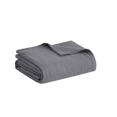 Madison Park Gauze Charcoal King 100% Cotton Lightweight Blanket-image