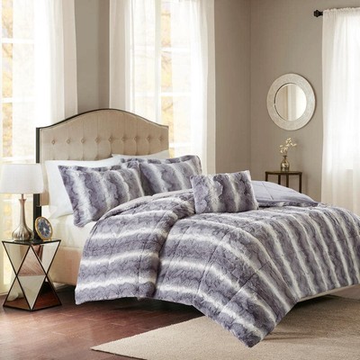 Madison Park Faux Fur Comforter Set in Full/Queen Size Grey w/ Hypoallergenic-image
