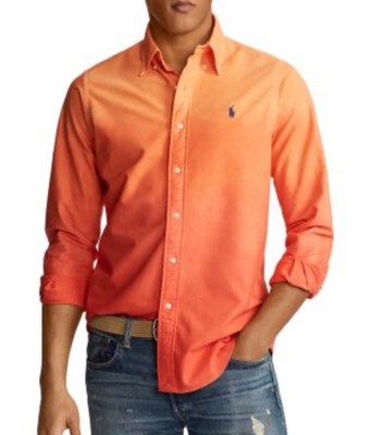 Ralph Lauren Men’s Dip Dyed Classic Fit Oxford Shirt Button Down Orange Sz L-image
