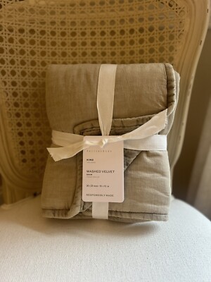 Pottery Barn Washed Velvet KING Sham (1) Taupe NWT OB Read!-image