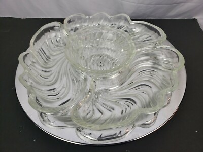 Rare Kromex Vintage  Party Platter Glass Dish Set Elegant Serve Tray Large Dip -image