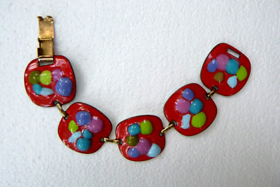 Vintage Signed KAY DENNING Studio Mid Century Modern Enamel on Copper Bracelet-image