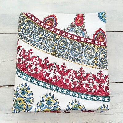 Pottery Barn Aurora Medallion Queen Duvet Cover Floral Paisley Red Blue White PB-image