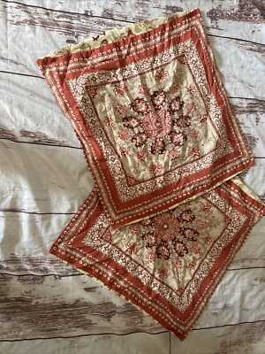 2 Pottery Barn Linen/Cotton Euro Sham Pillow Covers 24 X 24 Rust Floral Boho-image