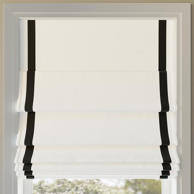 Denna Black Ribbon Border Stripe 100% Blackout Cordless Roman Shade, 27