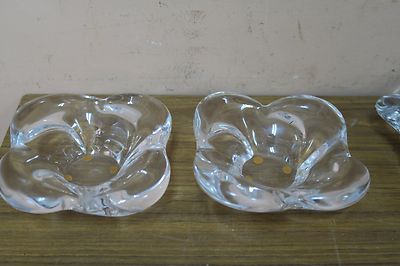 Pair @ 2 Bayer Cristal France Studio Crystal Art Glass Dish Bowl Votive  5