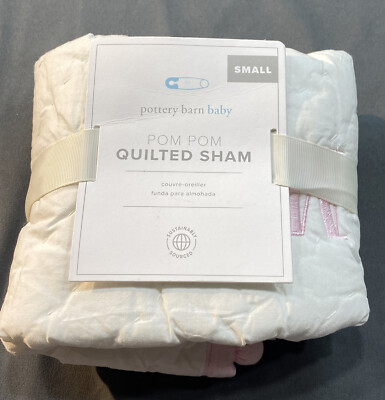 Pottery Barn Baby White With Pink Pom Pom Quilted Sham, Small 12