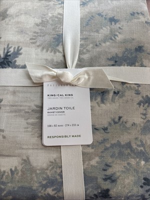 POTTERY BARN Jardin Toile Cotton King Duvet Cover Blue NWT-image