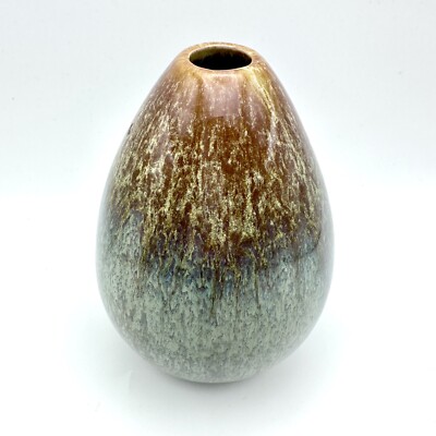 Studio Pottery Art Egg-Shaped Bud Vase w/ Muted Earth Tones Glaze 6” Tall-image