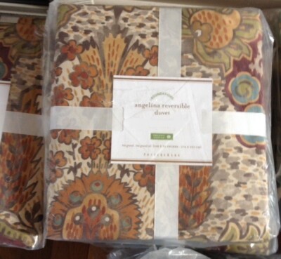 Pottery Barn Angelina Floral Ikat Duvet Cover Purple Queen No Shams New🦩-image