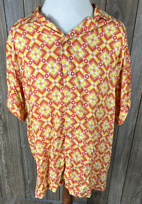 Dip Mens Red Yellow Orange Geometric Design Button Up Shirt XXL NWT-image