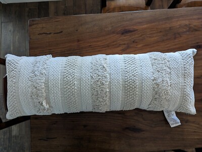 POTTERY BARN Mazzi Handloomed Lumbar Pillow - White - 14x40
