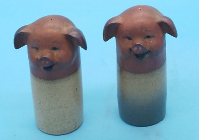 Salt & Pepper Shakers Stoneware Pig W/ Stoppers Ceramic Art Studio, Vintage 5”H-image
