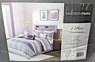 Madison Park Rhapsody 7 Piece Jacquard Comforter Set Queen Navy - NEW-image
