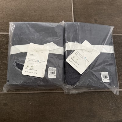 NWT Set of 2 Pottery Barn European Linen Waffle Weave Euro Shams 7365478 Blue -image