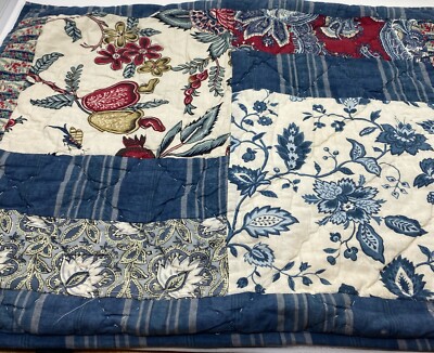 Pottery Barn Fiorella Patchwork Standard Size Pillow Sham (1) Blue-image