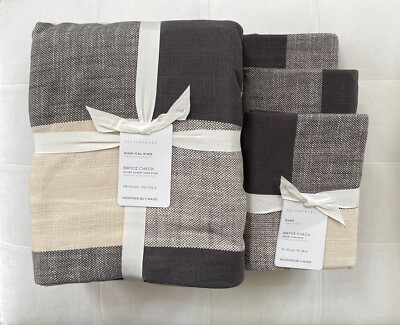 Pottery Barn BRYCE BUFFALO CHECK Duvet King & 3 Euro Shams Charcoal/Ivory NWT-image