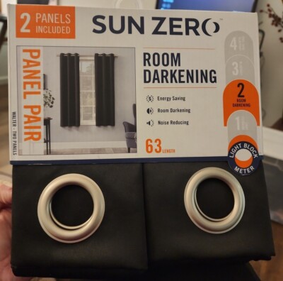2 Pack Sun Zero Grommeted Walter Black 37x63 Inch Room Darkening Panels-image