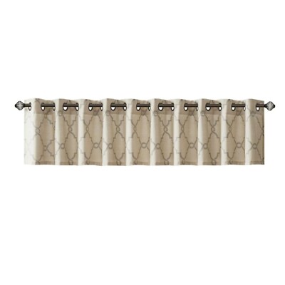 Madison Park Westmont Fretwork Print Grommet Top Valance – Beige - 50”W x 18”L-image