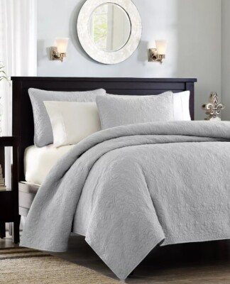 NIP Madison Park Quebec 3-Piece Twin Quilted Bedspread Set Grey-image