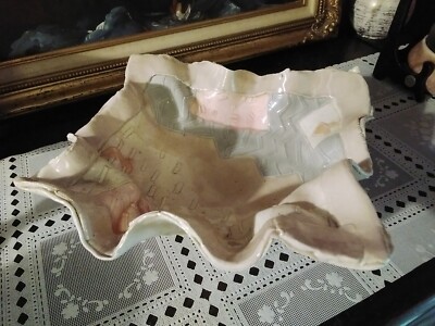 Vintage Barbara Demery Studio Large Folded Abstract Pottery Bowl Signed And...-image