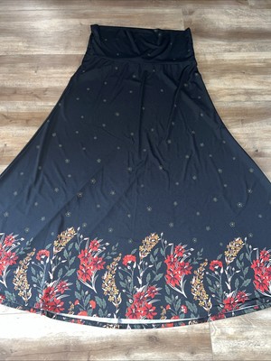 LuLaRoe MAXI Dip Skirt Dress 🦄 Black Red Ombre Floral Pansy Slinky XL 18/20 16-image