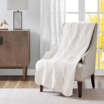 Madison Park Luxe Quilted Throw Blanket Damask Stitching Design 60