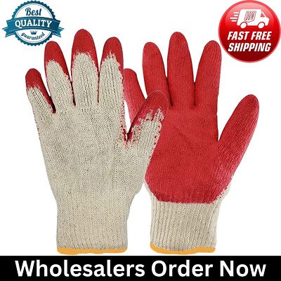 WHOLESALE 300 Pairs Red Latex Dipped Gloves Rubber Palm Coated Work Gloves-image