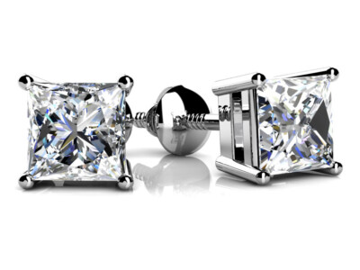 1 Ct Stud Earrings Square Princess Cut Simulated Diamond 10k Solid White Gold-image