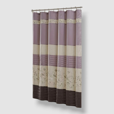 Madison Park Purple Serene Floral Embroidered Shower Curtain, 72