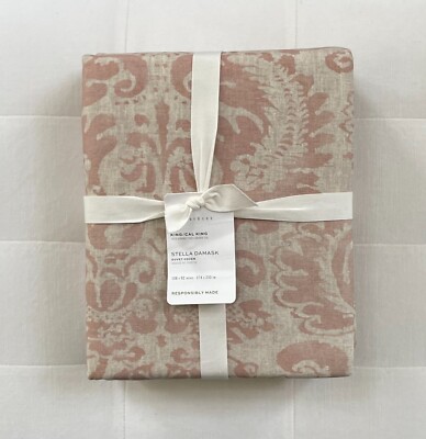 Pottery Barn STELLA DAMASK King Duvet Cover Rosewood NWT-image