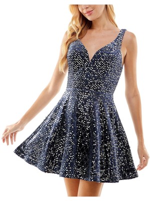 CITY STUDIO Womens Navy Lined Sleeveless Short Dress 78-image