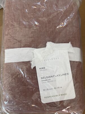 Set of (2) Pottery Barn Belgian Flax Linen KING Shams - BRICK - NEW-image