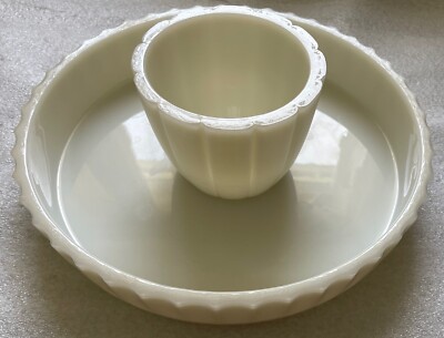 VINTAGE MCM HEAVY 4# LARGE CHIP & DIP SERVER BOWL PLATE, CRIMPED SIDES, 1 PIECE-image