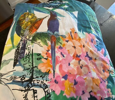 Pottery Barn Exotic Bird Duvet Cover Blue Queen 2 Std Sham Tropical Baker Rare-image